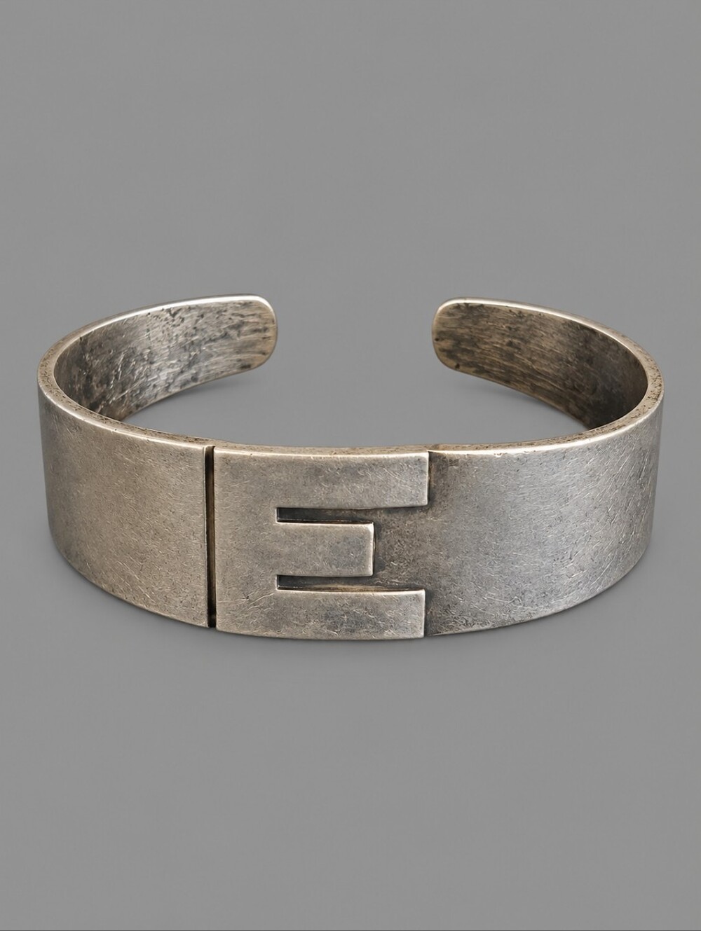 Vintage 1970s Silver Nickel Equal Rights Initial E Cuff Bracelet